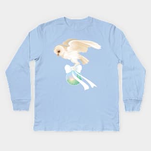 Barn Owl Carrying Sunrise Globe Kids Long Sleeve T-Shirt